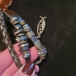 Leather BoHo Beaded Jesus Fish Bracelet